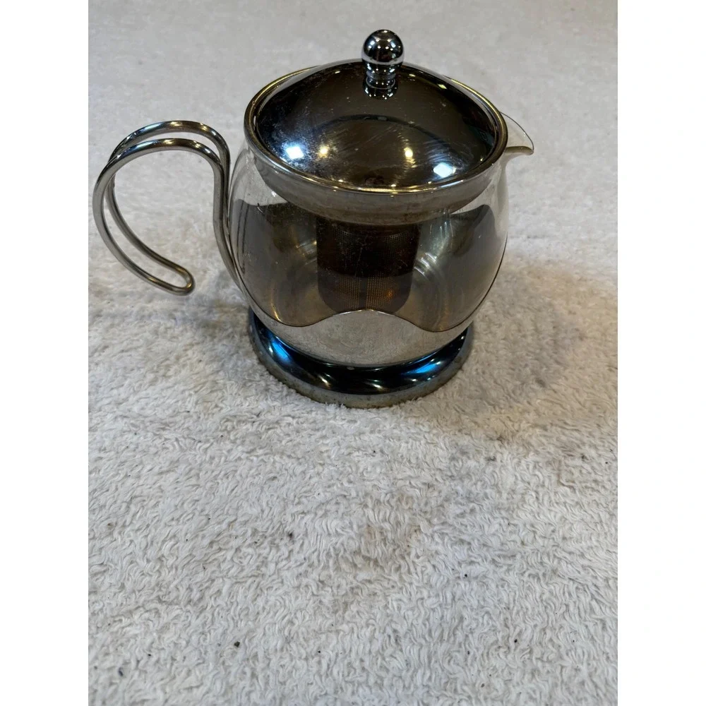 La Cafetiere Glass Teapot Stainless Steel Infuser Loose Leaf Tea Pot Silver